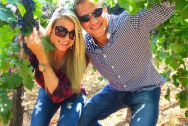 lovely couple picture in the vines Gustafson winery